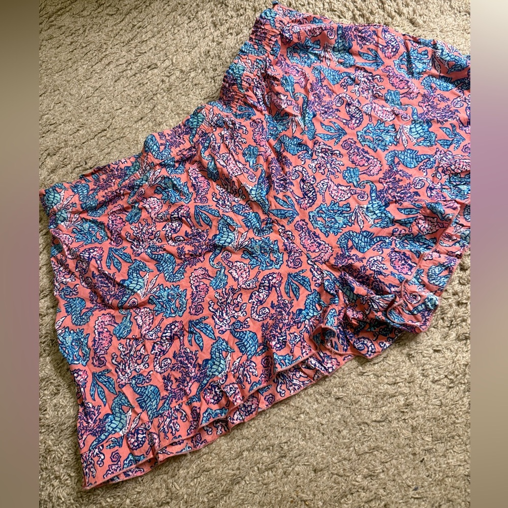Simply Southern Pink Coral Seahorse Elastic Cotton Ruffle Shorts - size XXL